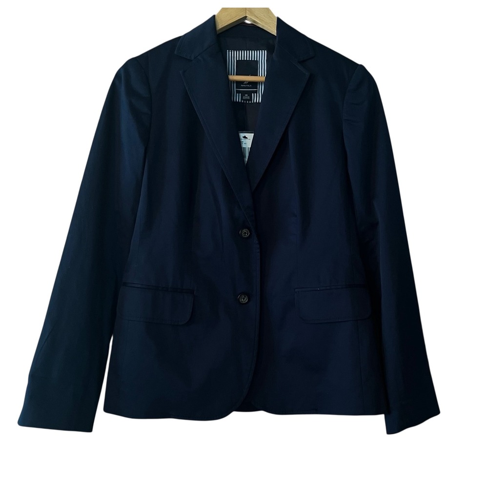 Nautica Womens Navy Blue Two Button Blazer Jacket Size 10 NWT